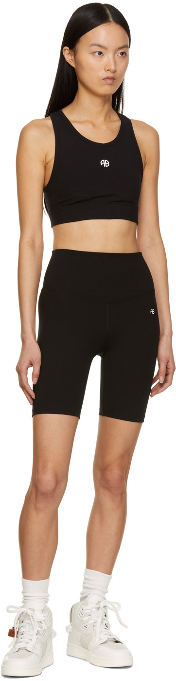 Shop Anine Bing Logo-print Sports Bra In Black