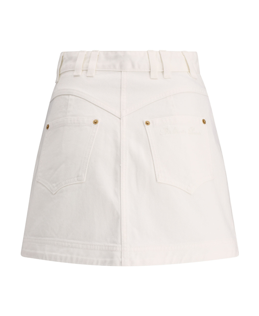 Balmain Trapeze Western Denim Mini Skirt In White
