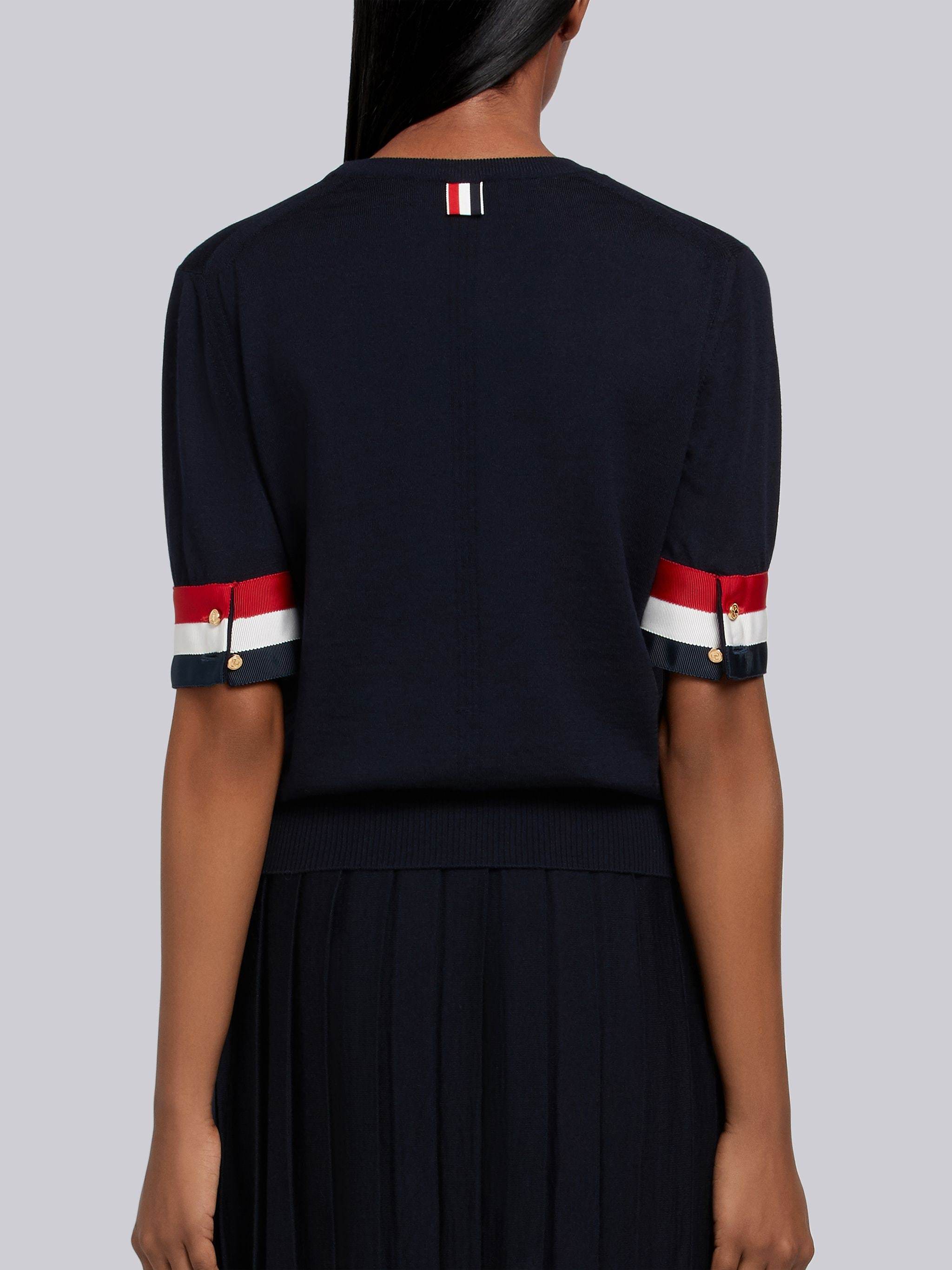 Thom Browne Rwb Cuff Fine Merino Tee In Black
