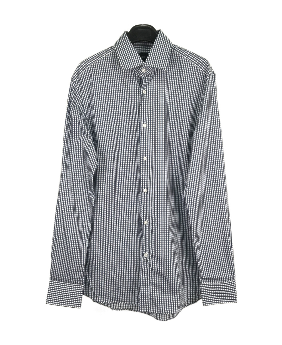 HUGO BOSS LAPEL LONG-SLEEVED SMALL PLAID SHIRT