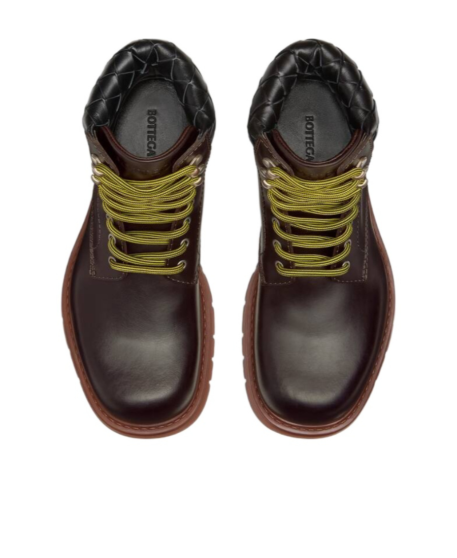 Bottega Veneta Haddock Calfskin Intrecciato Combat Booties In Brown