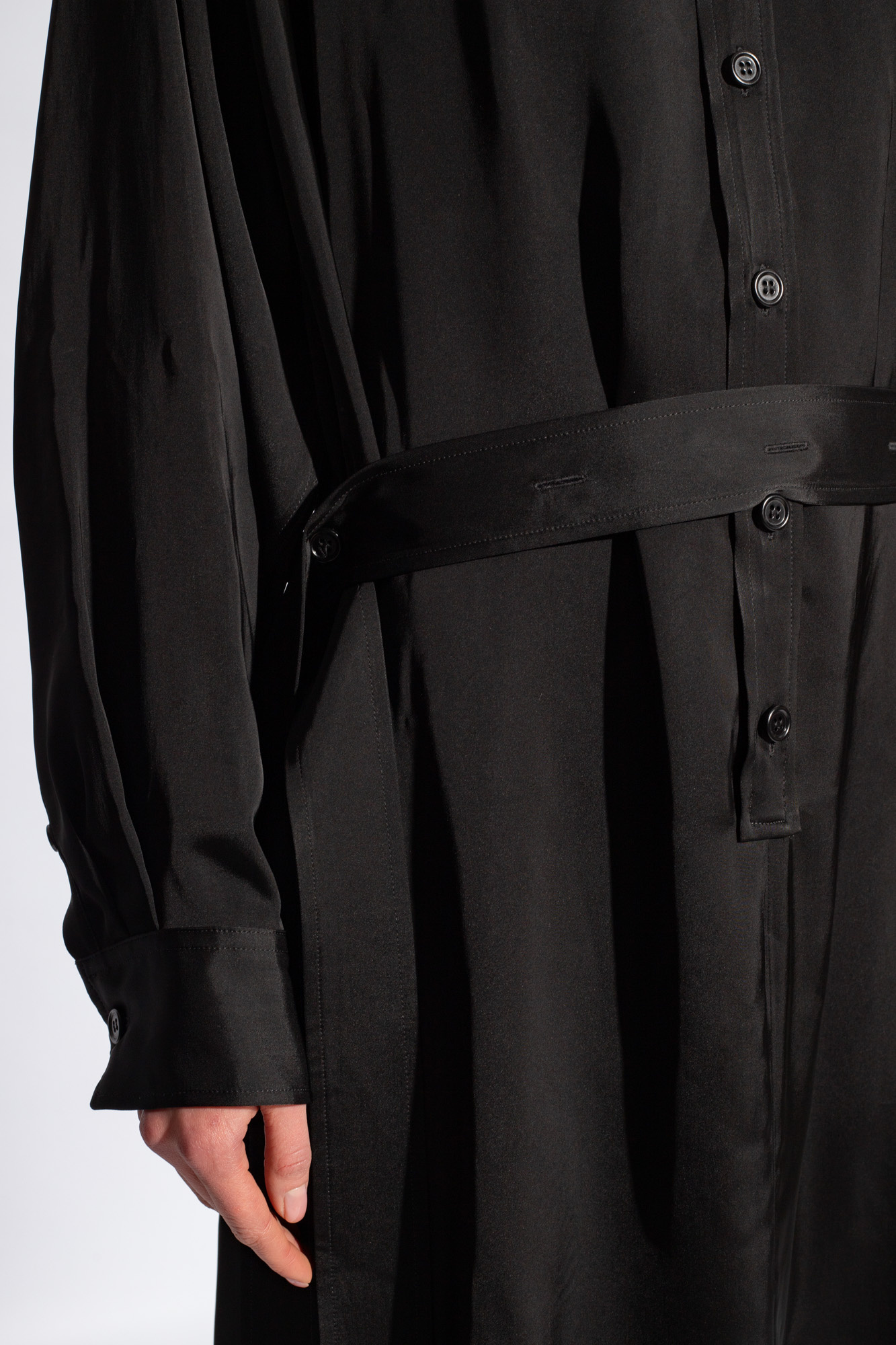 Fabiana Filippi Belted Satin Shirtdress In Black
