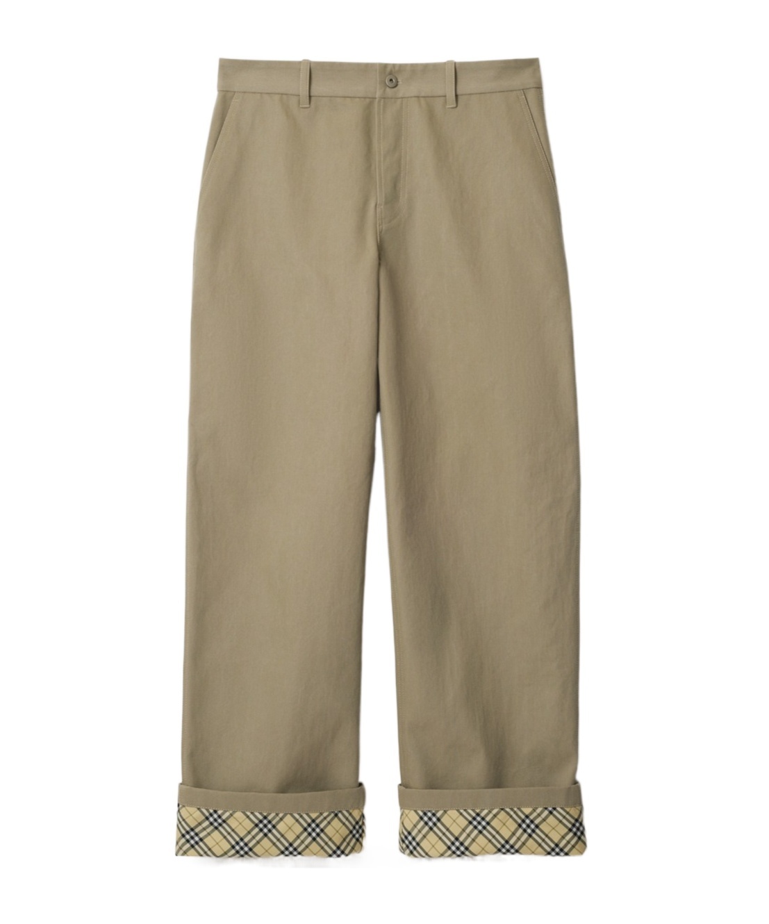 Burberry Beige Pants With Logo Embroidery On The Side And Turn-up Checked Hem In Cotton Man In Nude