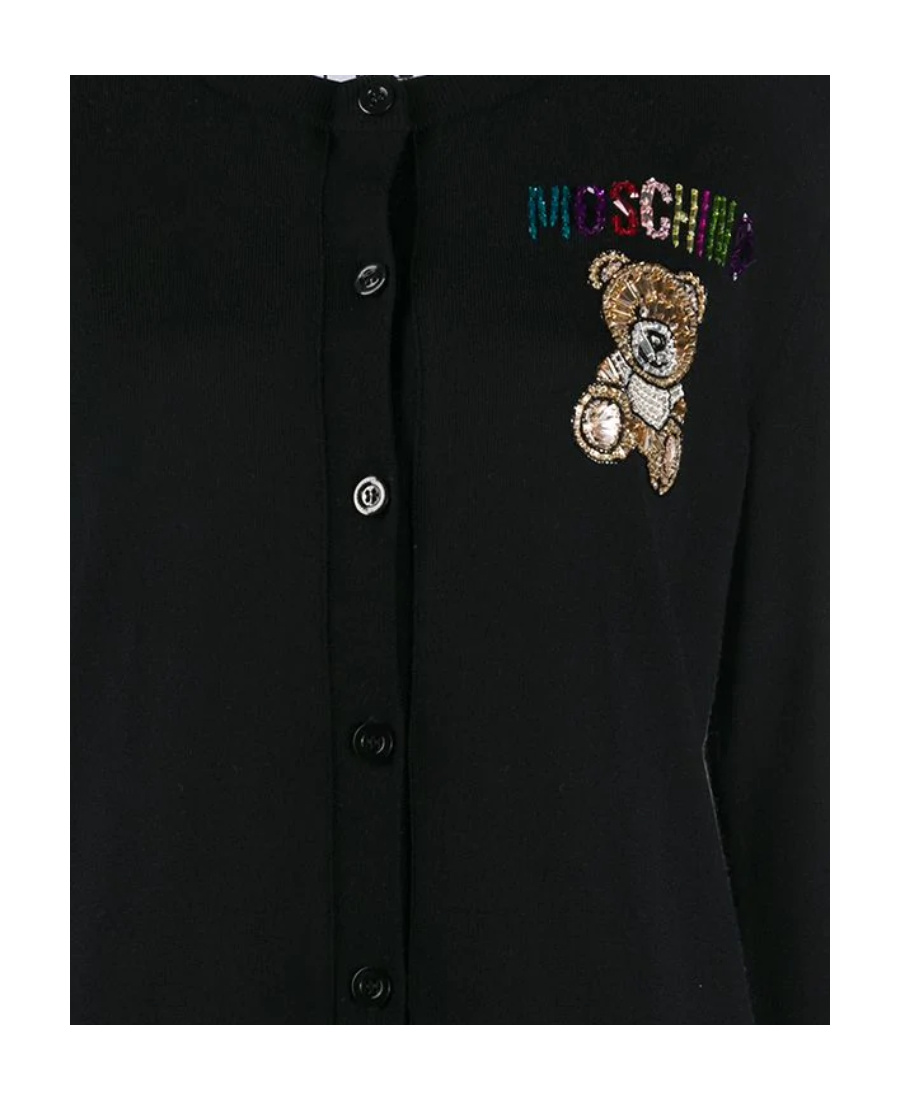 Moschino Teddy Bear Knitted Cardigan In Black