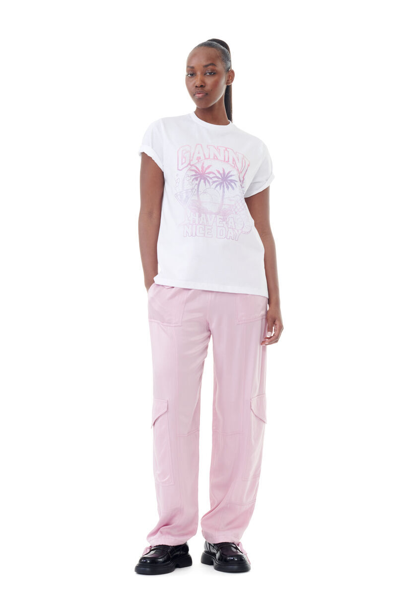 Ganni White Basic Cocktail Cotton Jersey T-shirt In White