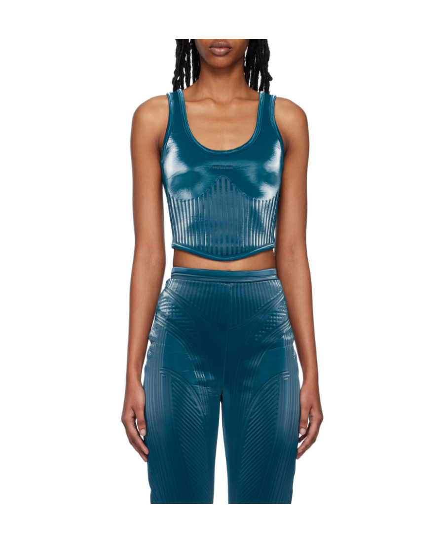 Shop Mugler Embossed Vest In Blue