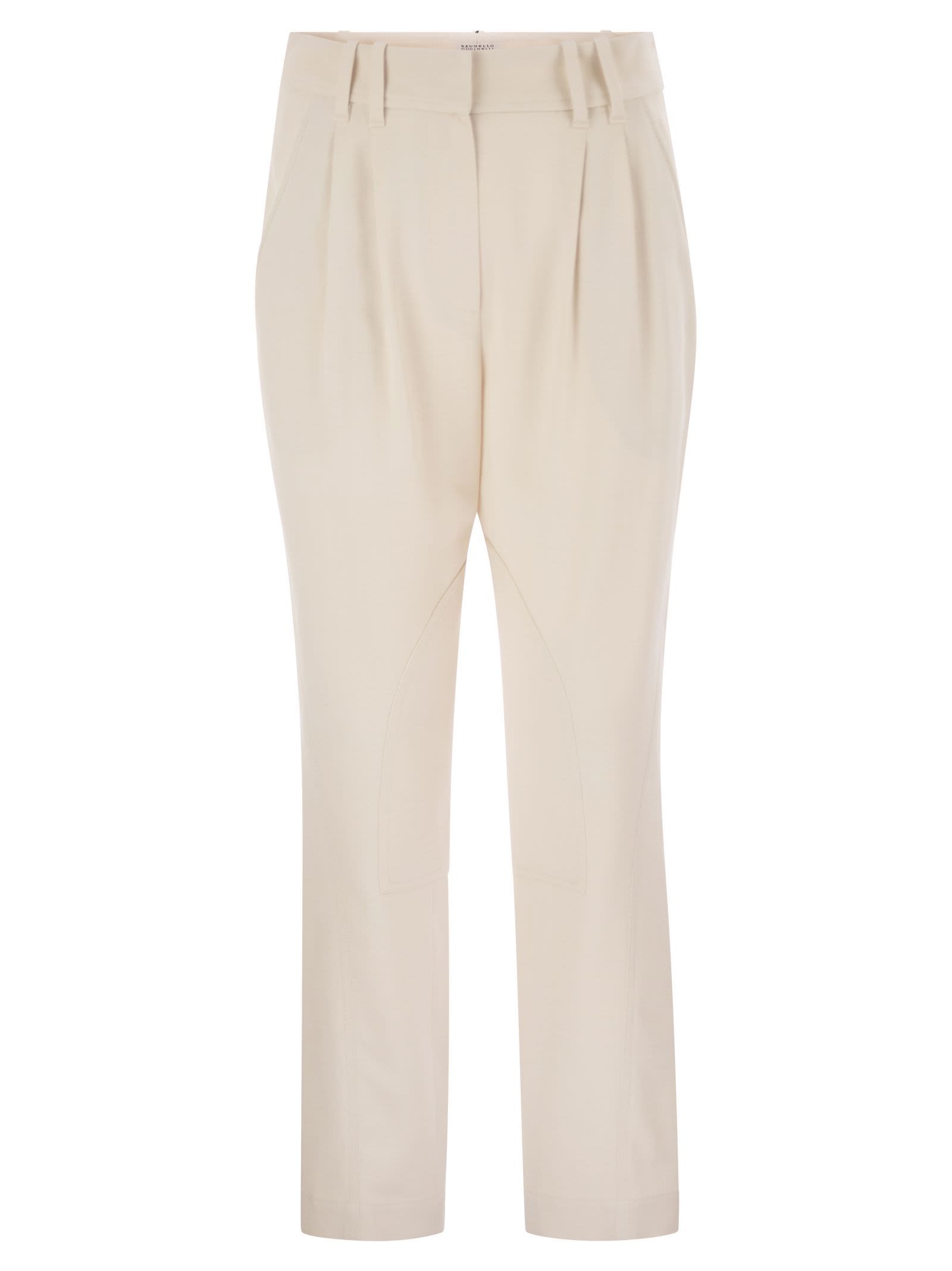Brunello Cucinelli Women Stretch Viscose-wool Twill Equestrian Trousers With Jewellery In White