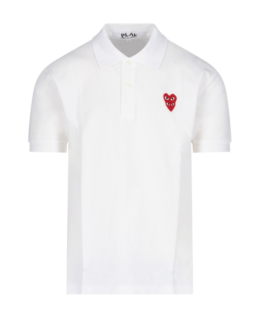 Comme Des Garçons Play Double Heart Logo Patch Polo Shirt In White