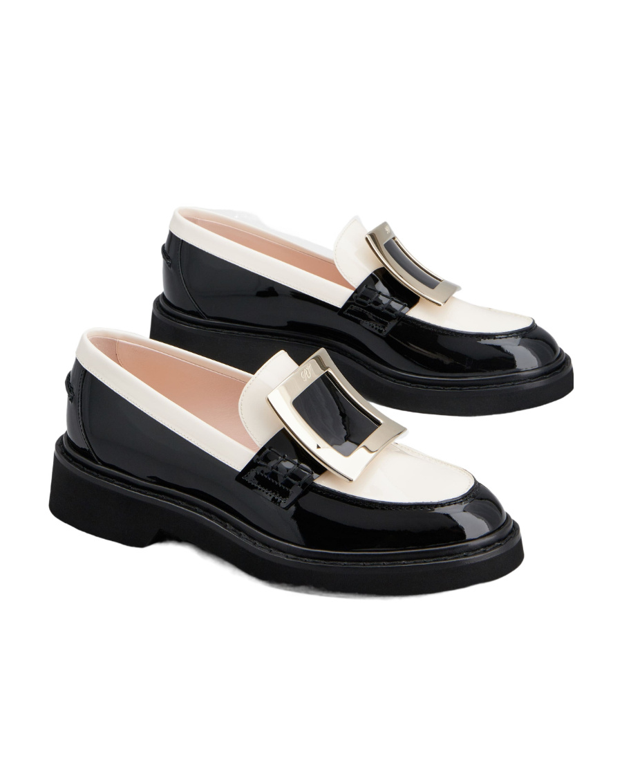 Roger Vivier Viv' Rangers Metal Buckle Loafers In Patent Leather In Black