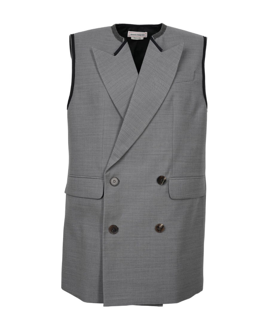 Alexander Mcqueen Peak Lapels Double-breasted Vest In Gray