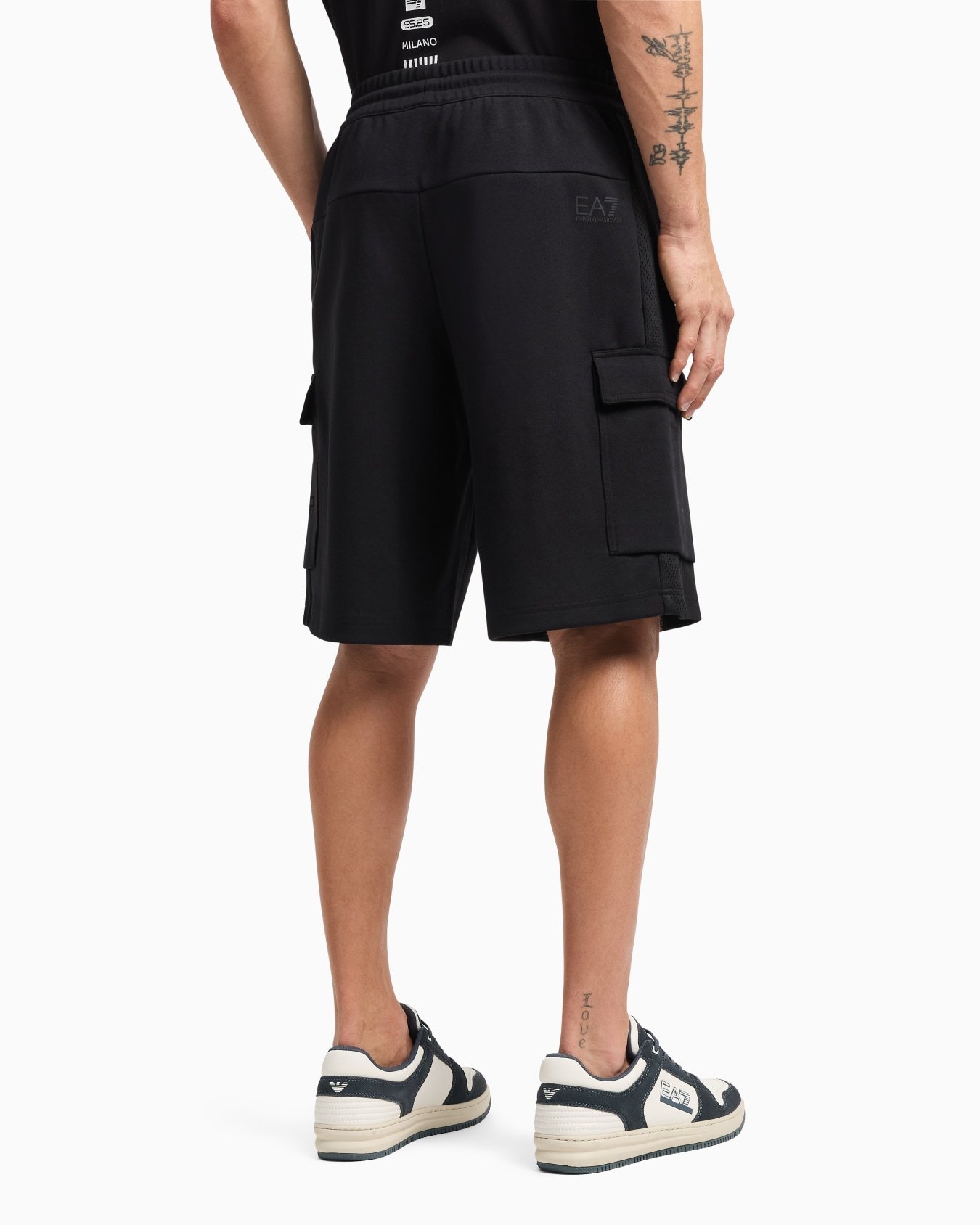 Ea7 Cargo Sweatshorts With Mesh Inserts In Black