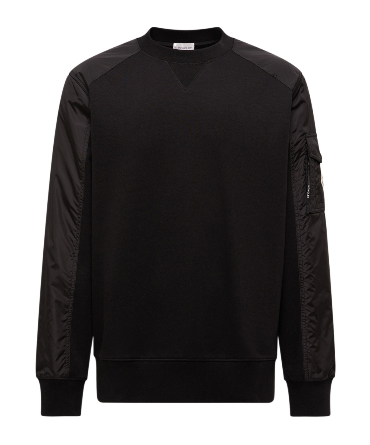Moncler Mens Black Logo-patch Contrast-sleeve Cotton-blend Sweatshirt In Black