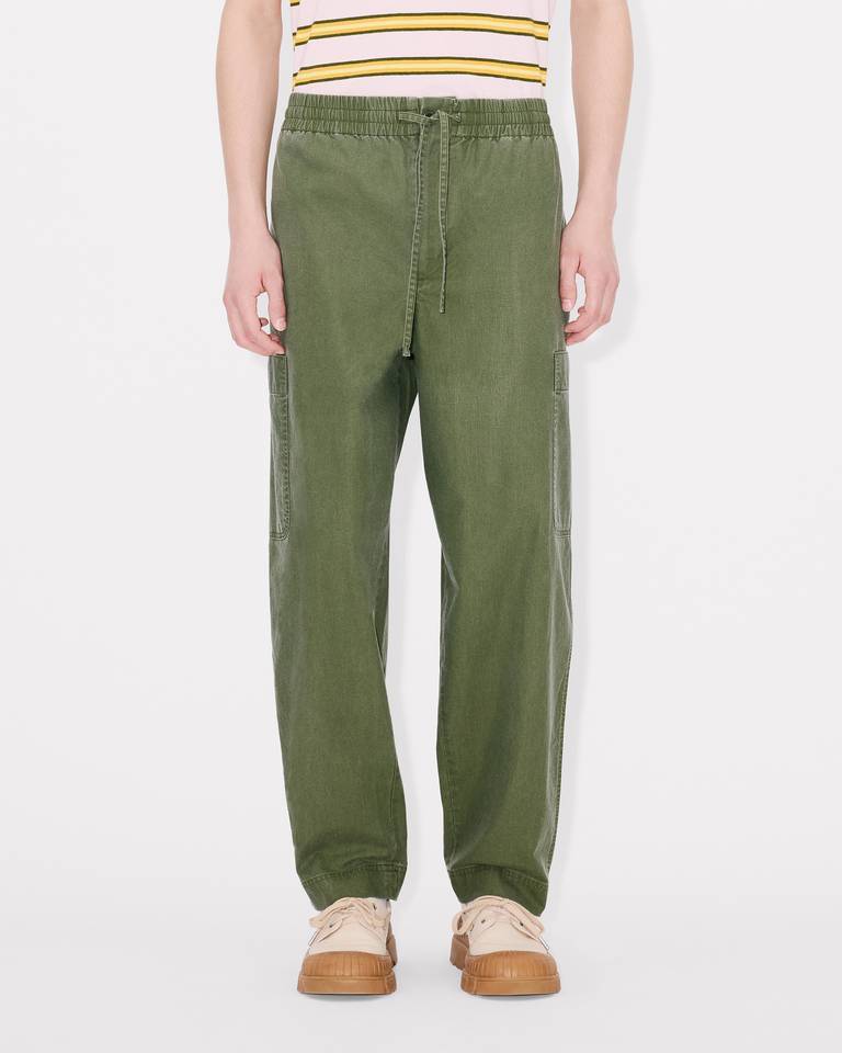 Kenzo ' Elephant Logo' Embroidered Cargo Jogpants In Coated Cotton