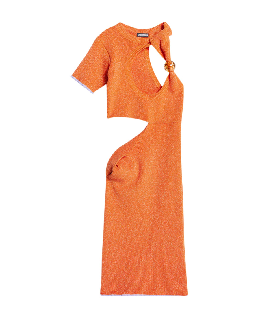 Jacquemus La Robe Brilho Lurex-knit Minidress In Orange