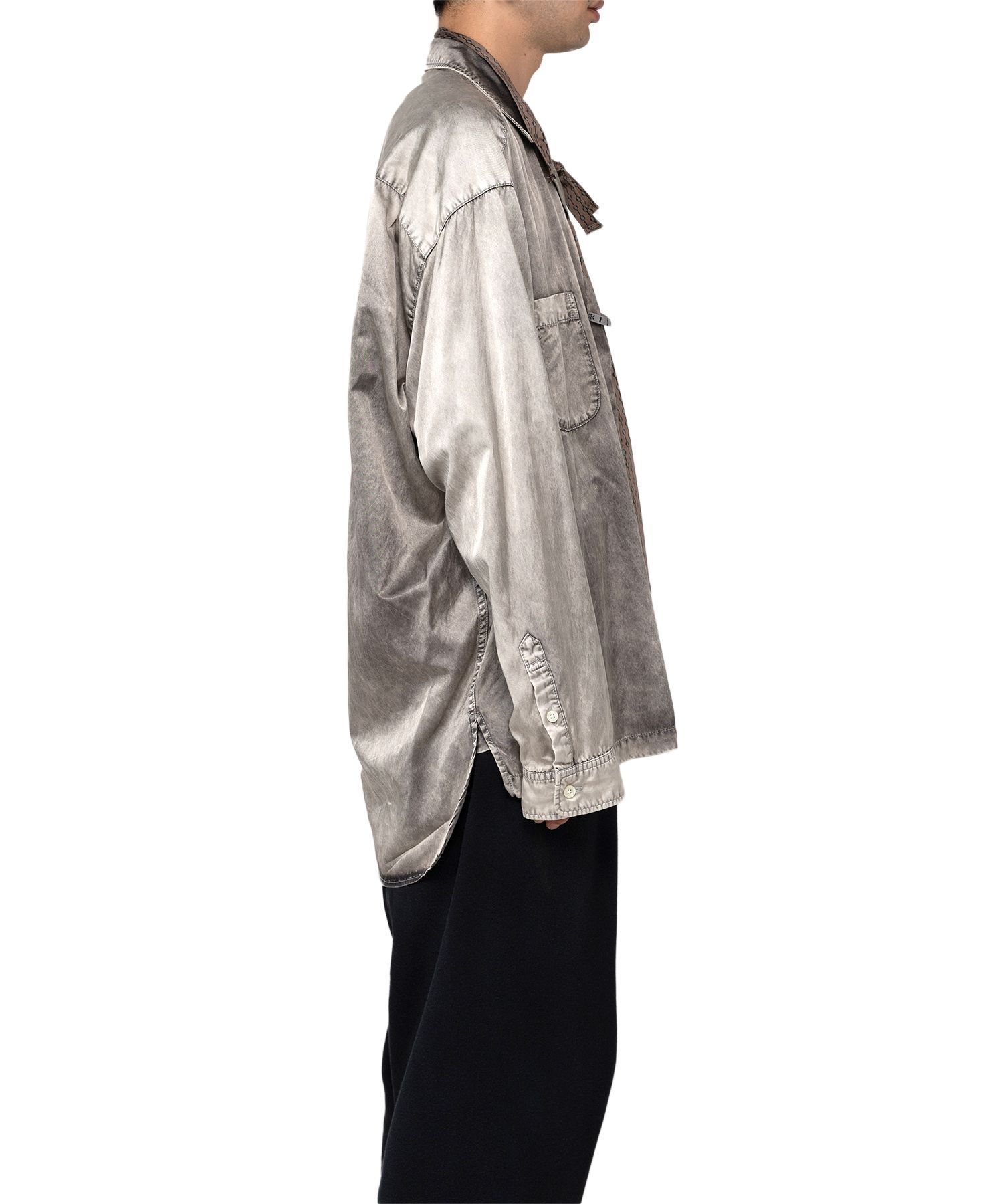 Miharayasuhiro Scarf-detail Distressed-finish Shirt In Gray