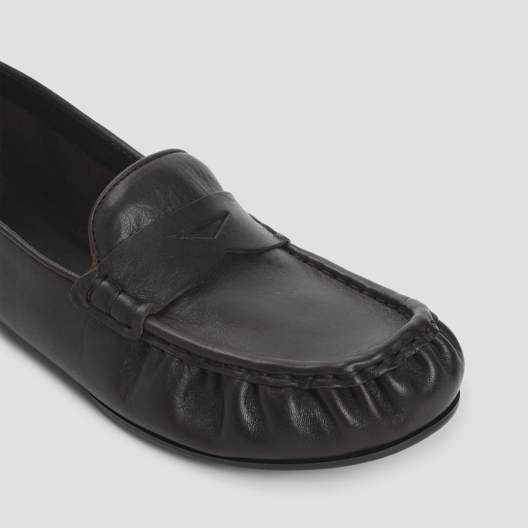 Acne Studios Dark Brown Nappa Leather Loafers With Penny Strap Detail In Black
