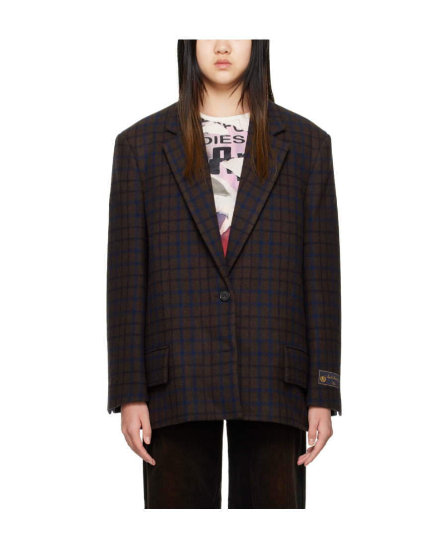 We11 Done Checkered Suit Jacket In Black