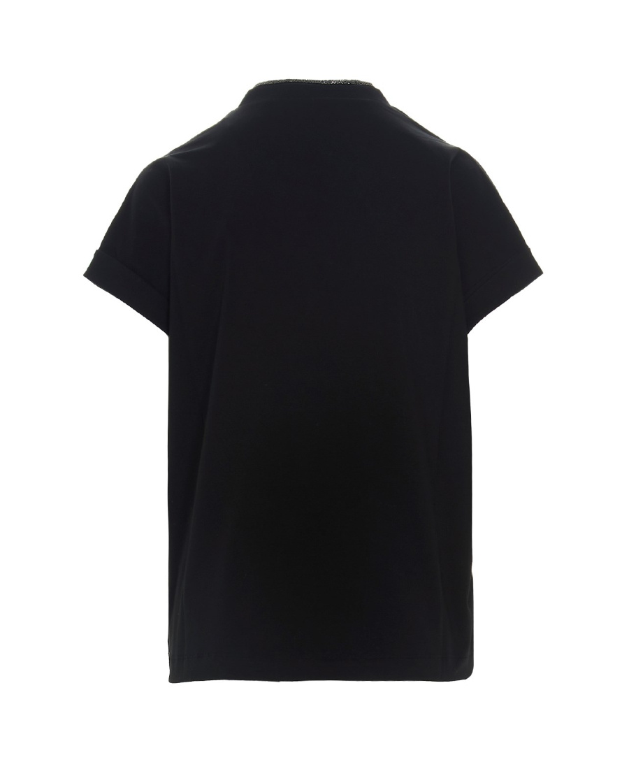 Brunello Cucinelli V-neck Top With Metallic Detail At Neckline In Black