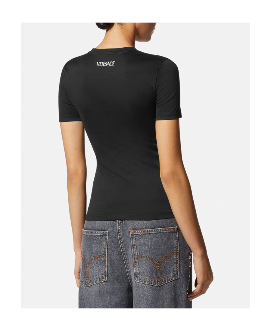 Versace Rainbow Strass Medusa Logo T-shirt In Black