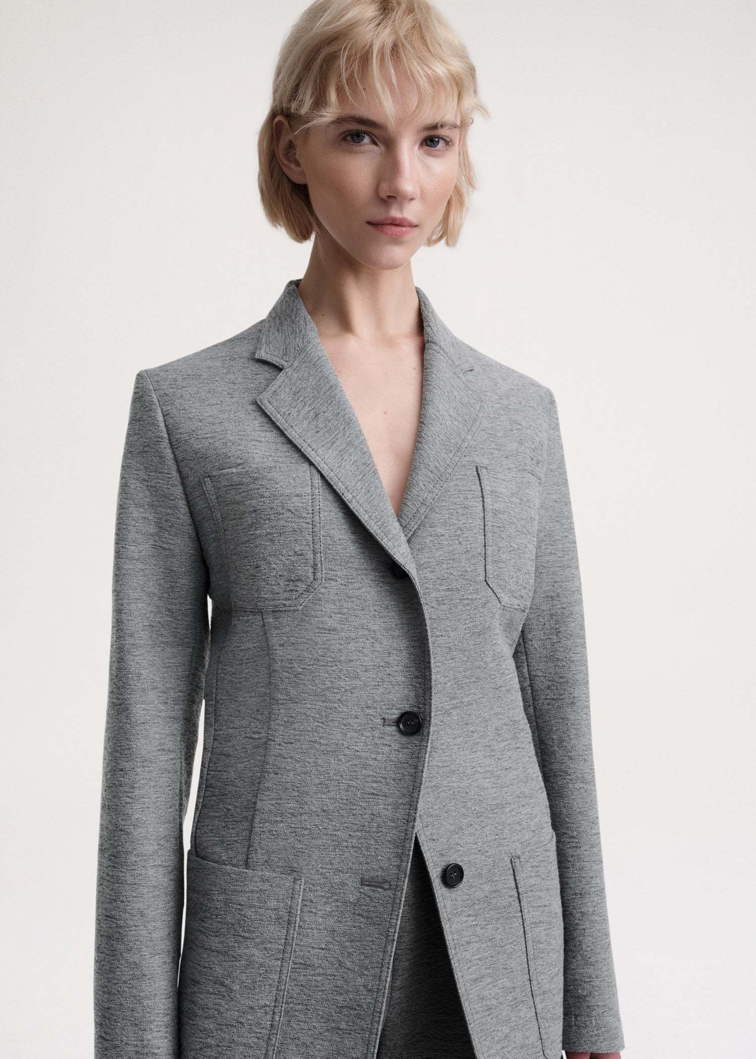 Totême Toteme Womens Grey Melange Single-breasted Jersey Wool And Recycled Polyamide-blend Blazer In Gray
