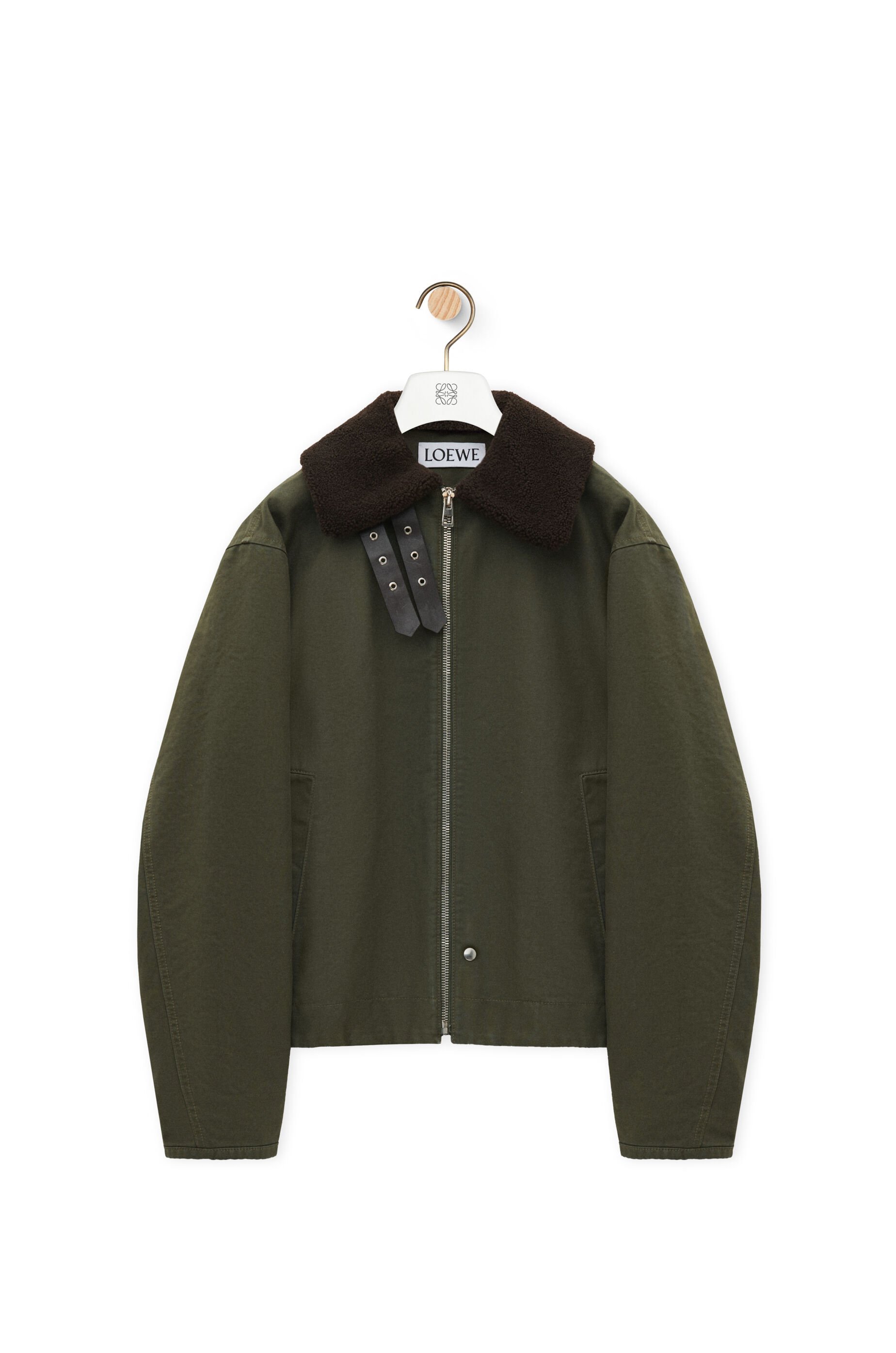 Loewe Shearling And Leather-trimmed Garment-dyed Cotton-twill Jacket In Black