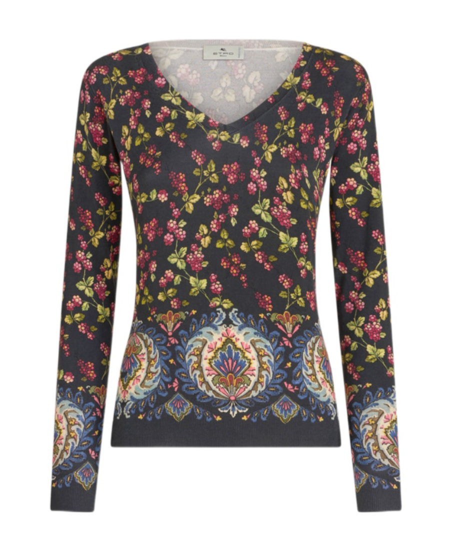 Etro Floral-print Knitted Top In Black