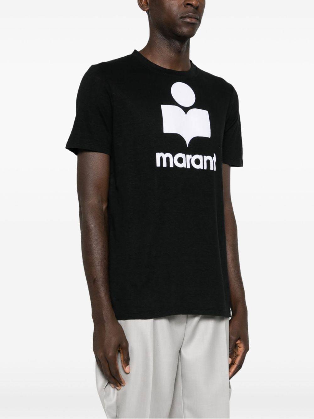 Isabel Marant Linen T-shirt With Iconic Logo Design And Finish In Black