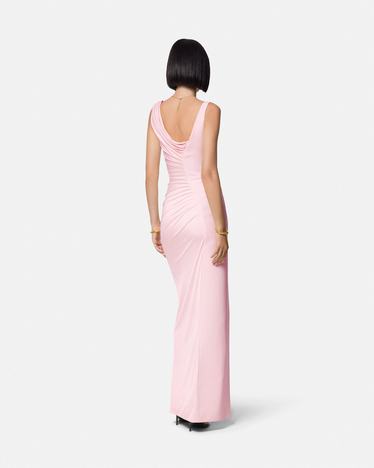 Shop Versace Logo-plaque Maxi Dress In Light Pink