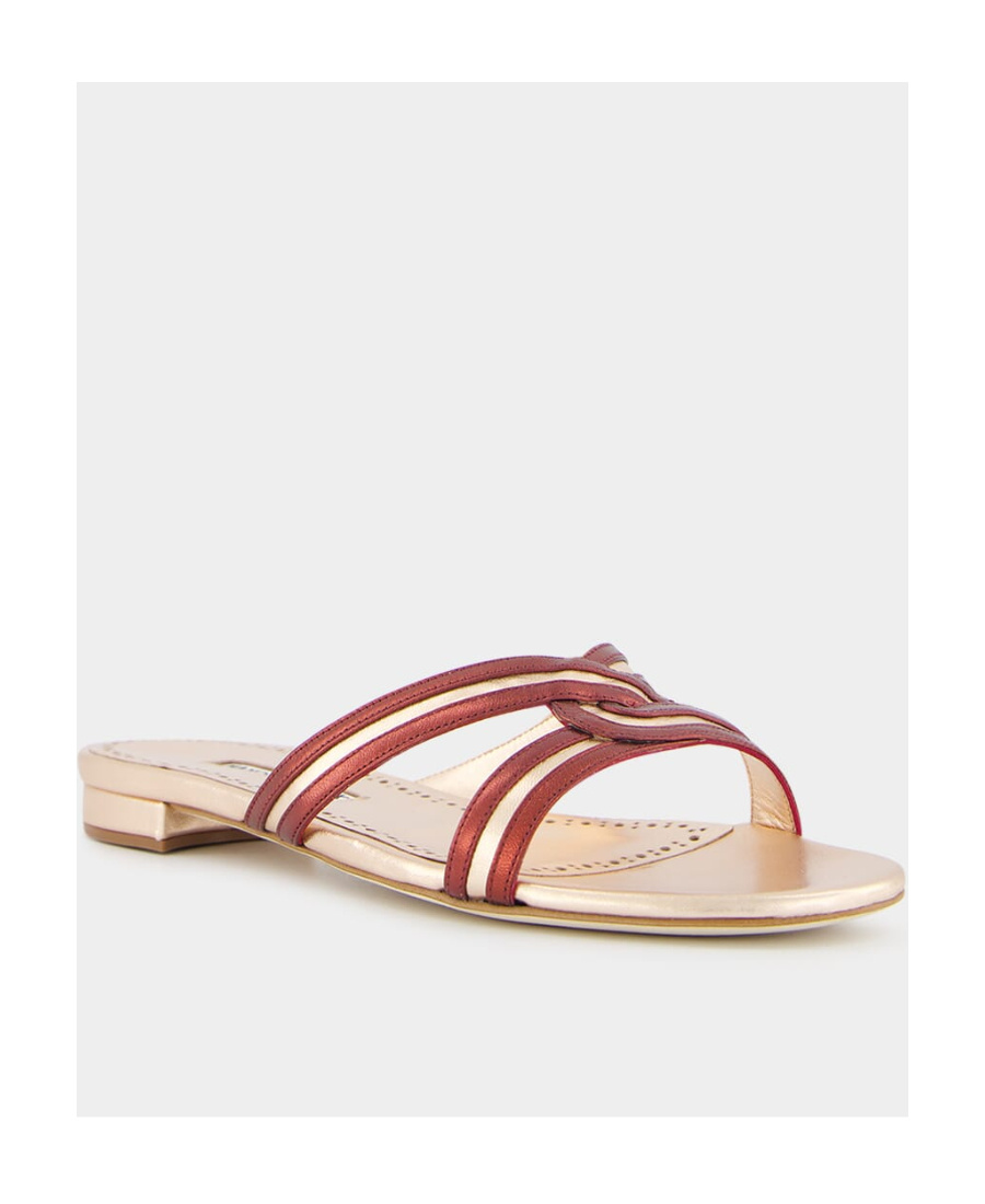 Manolo Blahnik Gasachan Leather Slides In Nude