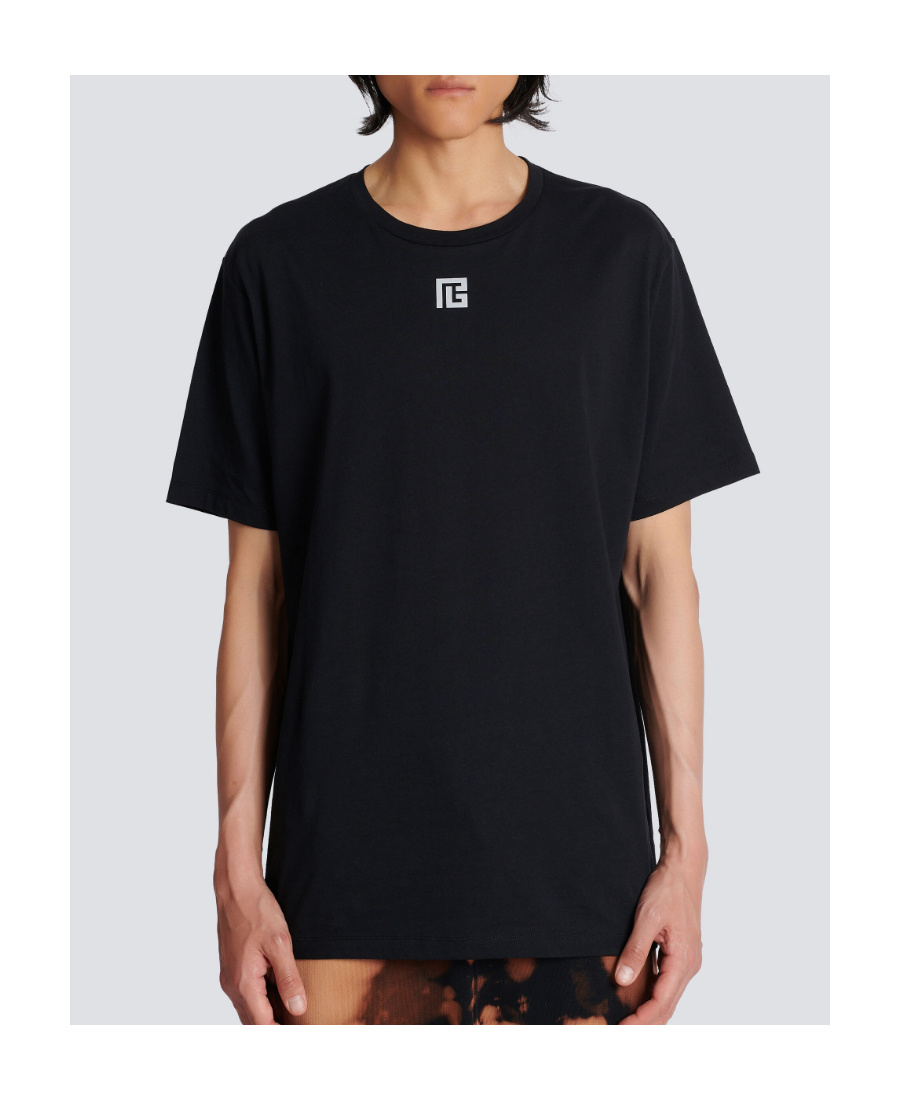 Balmain Black Crewneck T-shirt With Logo Print On The Front In Cotton Man In Black