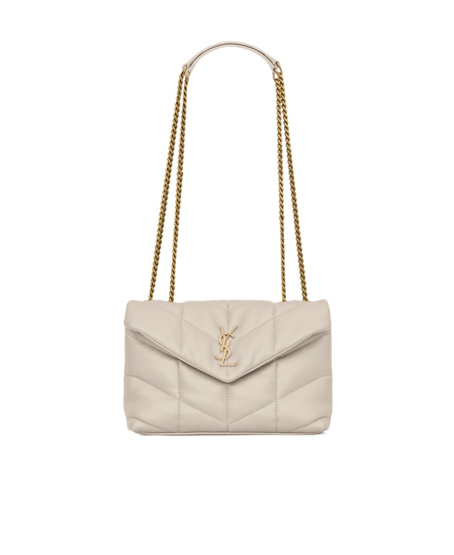 Saint Laurent Puffer Toy Quilted Mini Bag In Nude