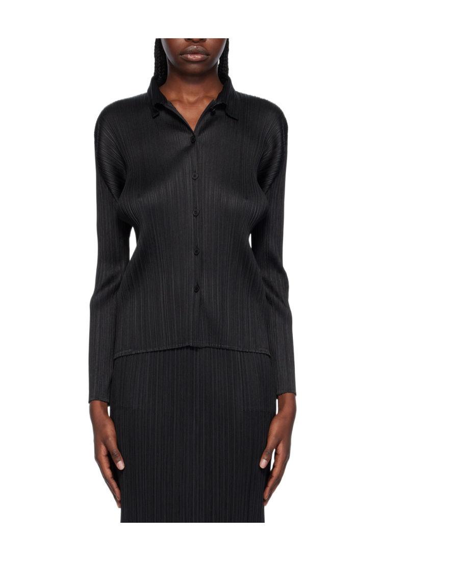 Issey Miyake Womens Black Pleated Collared Relaxed-fit Knitted Shirt In Black