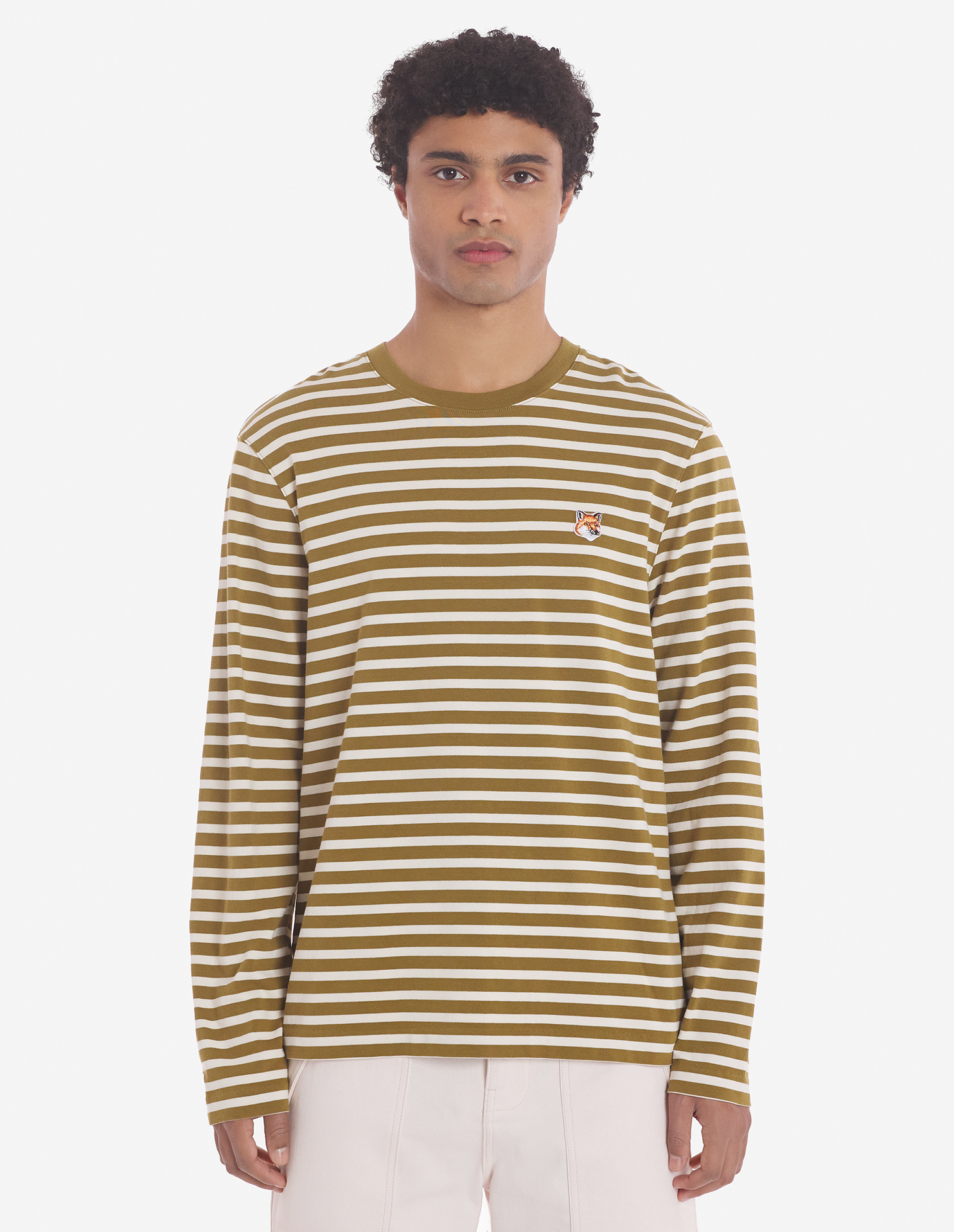 Maison Kitsuné Khaki Bold Fox Head Long Sleeve T-shirt In Brown