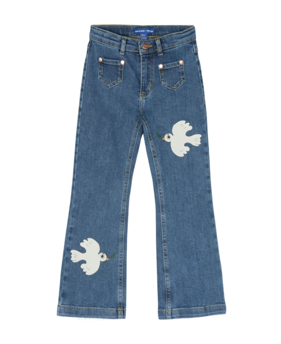 Mini Rodini Girls Blue Denim Dove Flared Jeans In Blue