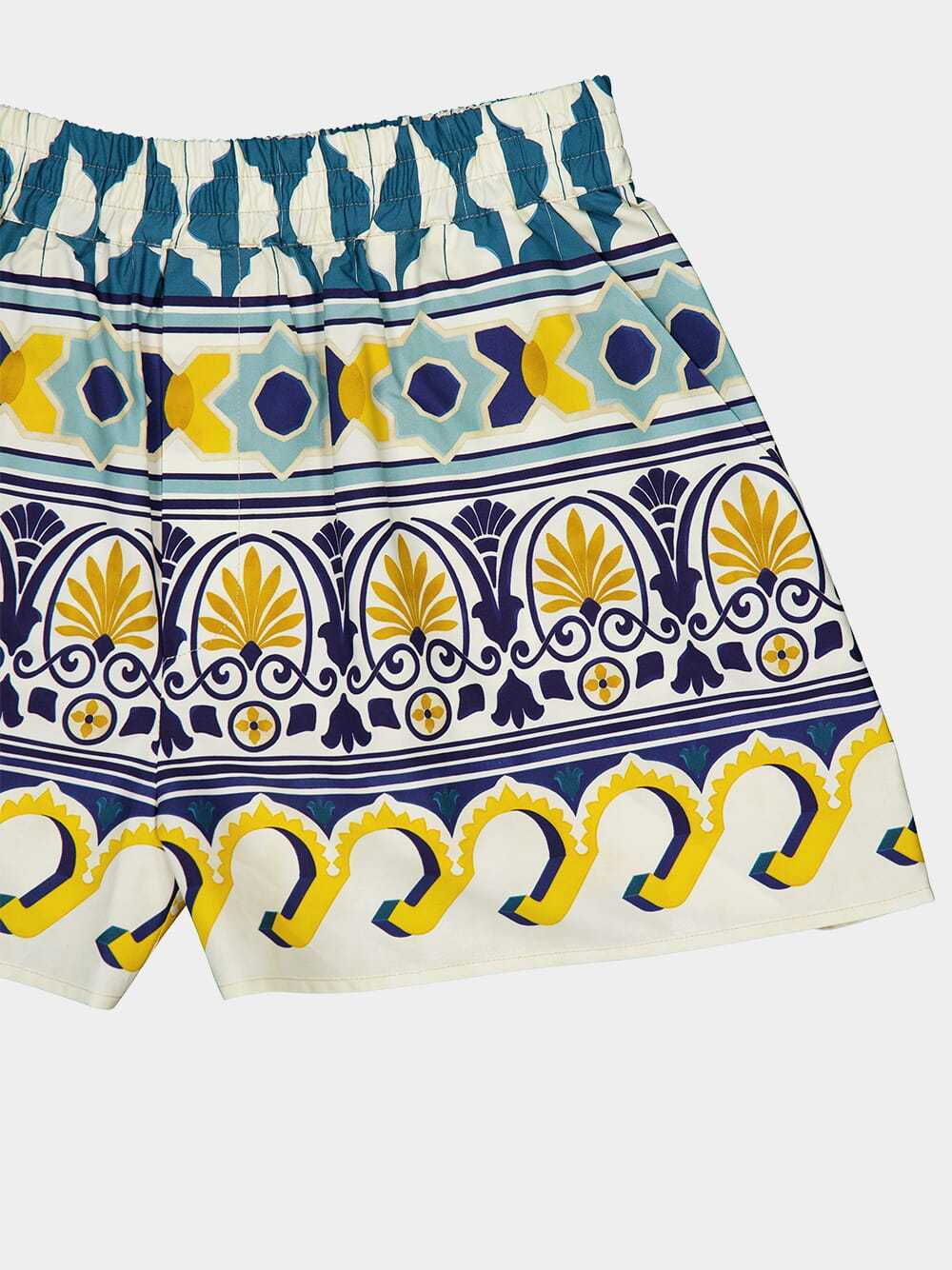 La Doublej Abstract-pattern Cotton Shorts In Multicolor