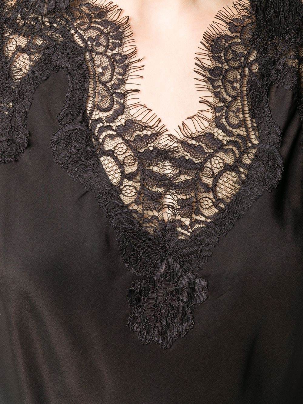 Gold Hawk Lace Panel Silk Blouse In Black