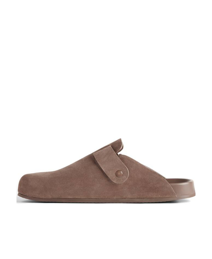 Balenciaga Sunday Suede Buckle Easy Mules In Brown
