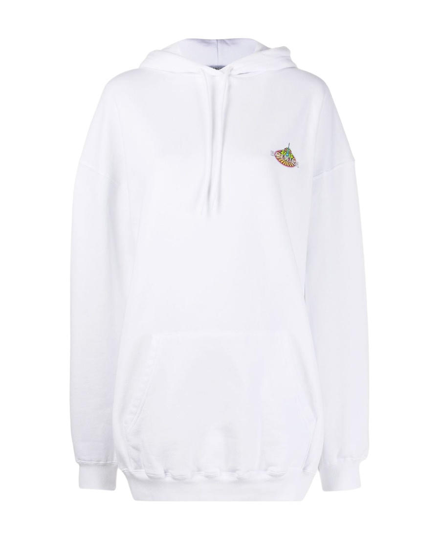 Balenciaga Logo Hooded Sweater In White