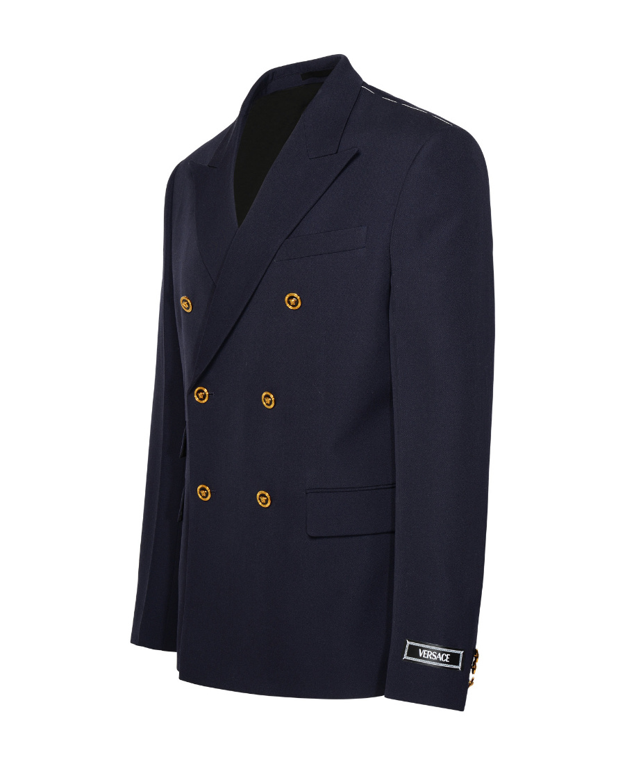 Versace Grain De Poudre Wool Blazer In Black