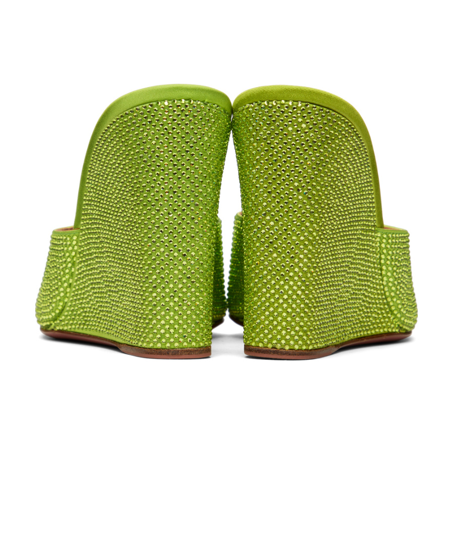 Amina Muaddi Lupita Crystal-embellished Satin Wedge Sandals In Green
