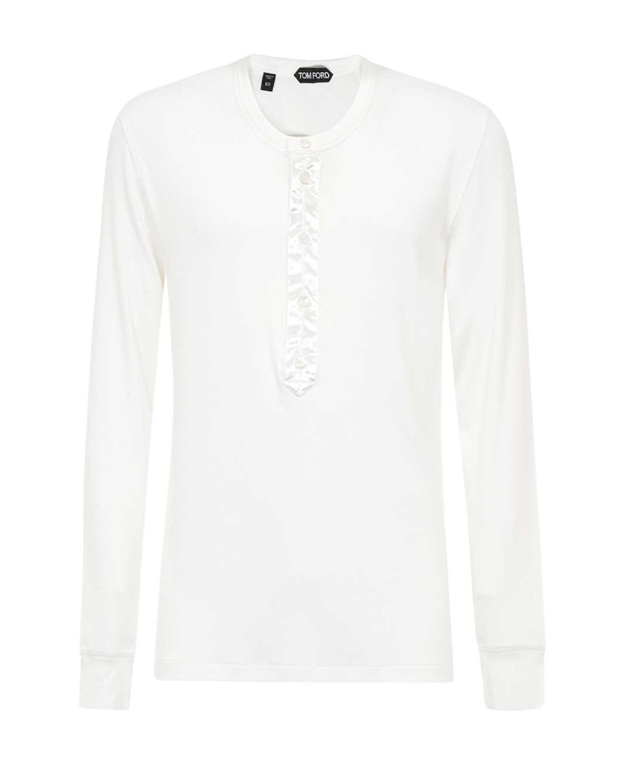 Tom Ford Slim-fit Ribbed Stretch Lyocell And Cotton-blend Henley T-shirt In White
