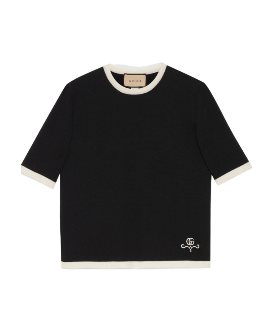 Shop Gucci Knitted Wool Top In Black