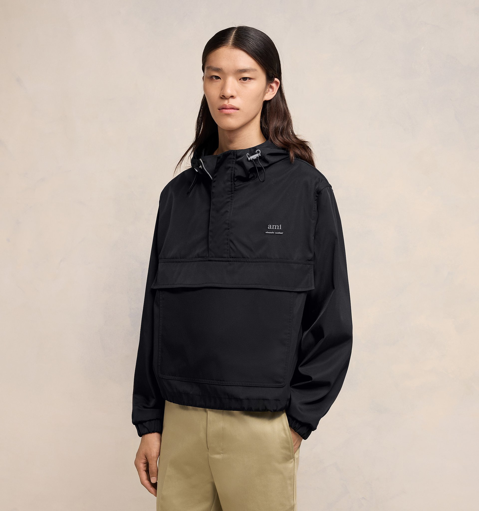 Ami Alexandre Mattiussi Ami Logo Lettering Hooded Jacket In Black