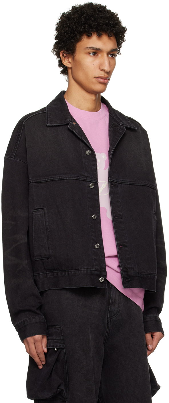We11 Done Pattern Denim Jacket In Black