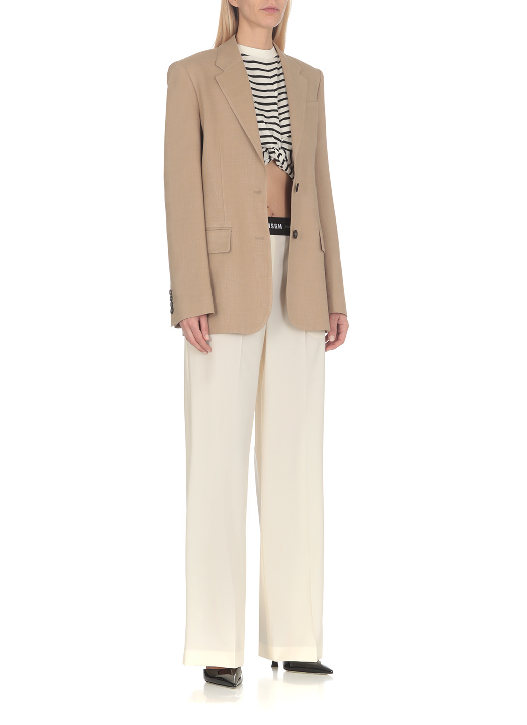 Msgm Logo-waistband Wide-leg Trousers In White