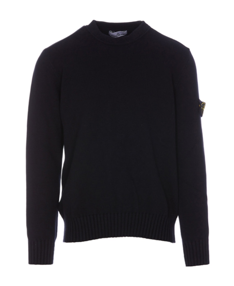 Stone Island Organic Cotton Crew Neck Sweater With English Ribs Knitwear Blue In Black