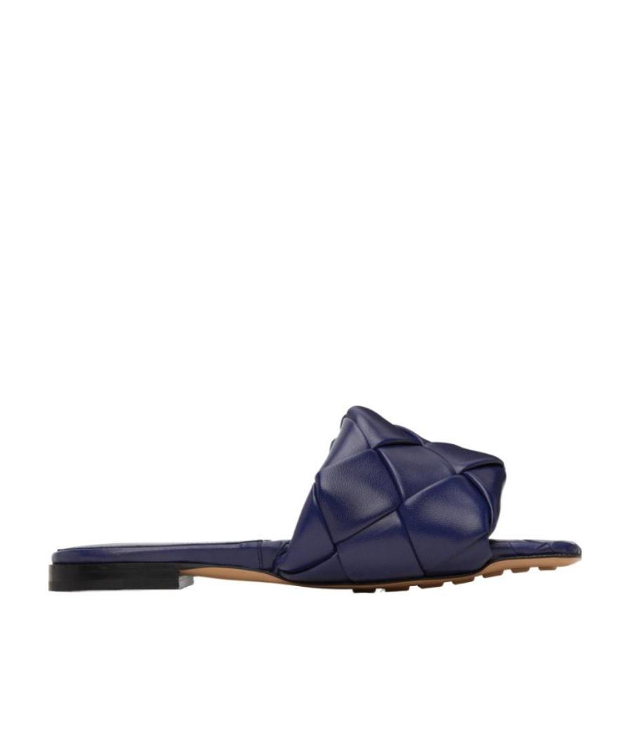 Bottega Veneta Lido Intrecciato Leather Slides In Blue