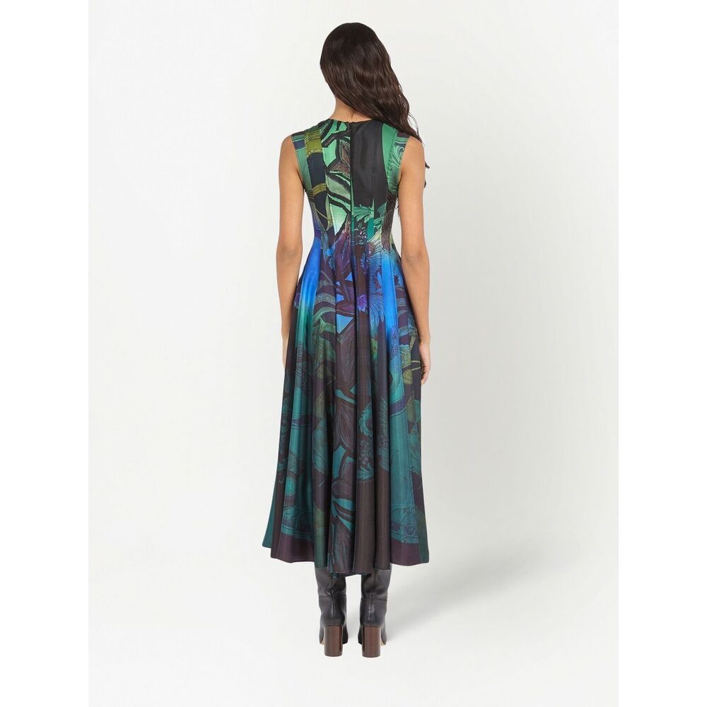 Ferragamo Sleeveless Graphic Printed Silk Midi Dress In Multi