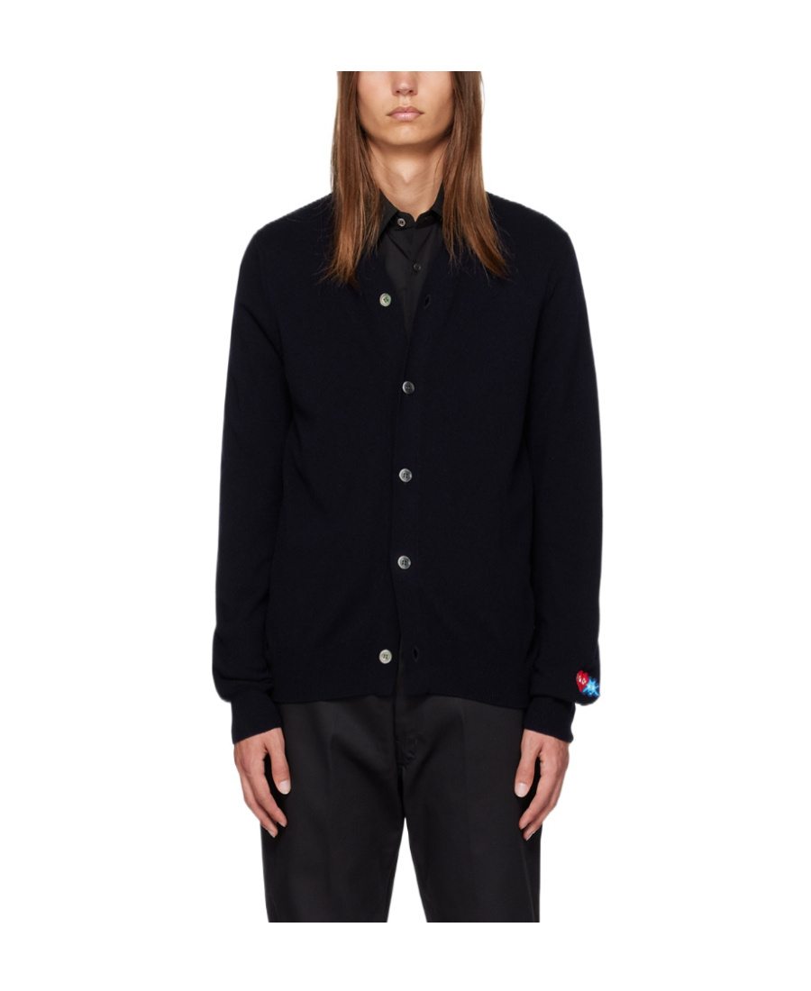 Comme Des Garçons Play V-neck Long-sleeved Knitted Cardigan In Black