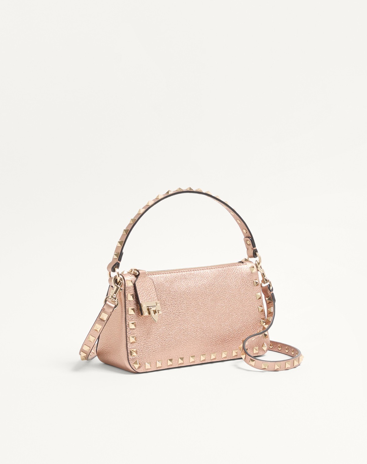 Valentino Garavani  Garavani Rockstud Small Crossbody Bag In Laminated Grainy Calfskin Leat In Pink